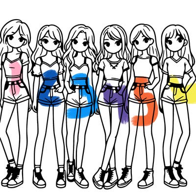 a group of girls wearing crop tops and shorts