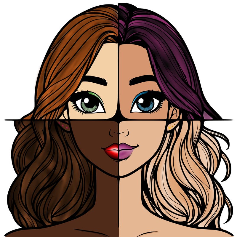 a realistic girl split into four parts