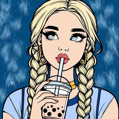 realistic girl with braided hair drinking boba