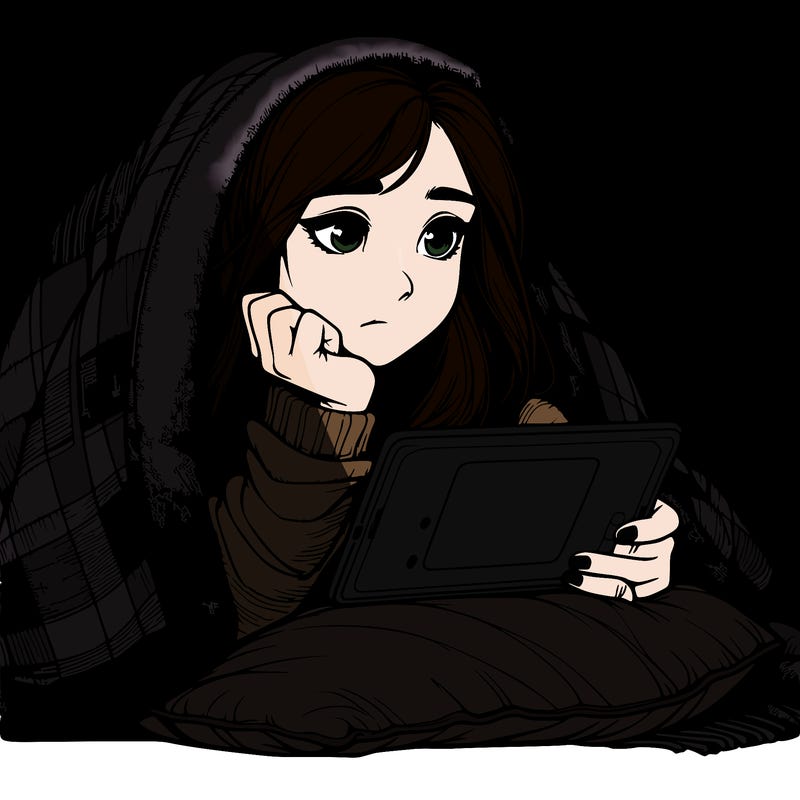 realistic girl wrapped in blanket watcing netflix