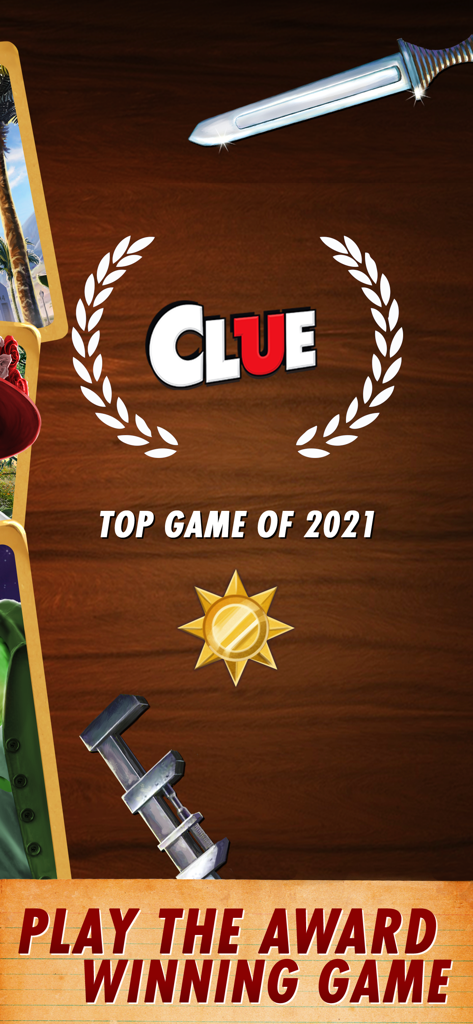Clue: Classic Edition - Promotional screen for Clue Classic Edition celebrating it as a top game of 2021 with icons of a dagger and a wrench