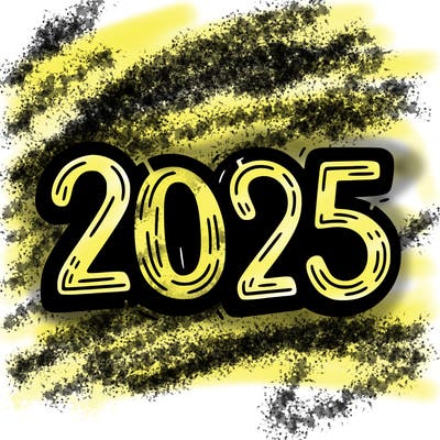 one line scrawled numbers sketch design “2025”