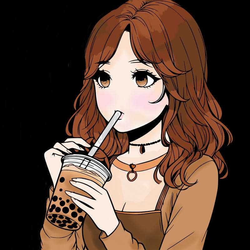 realistic girl drinking boba tea