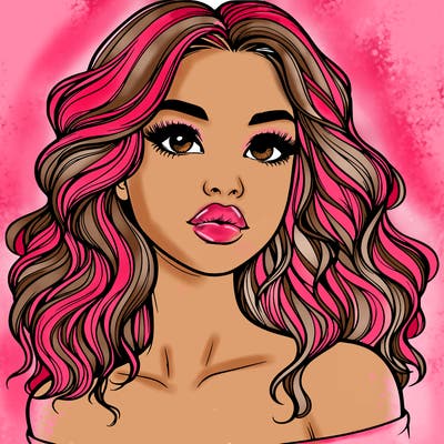 realistic girl with wavy hair and lips