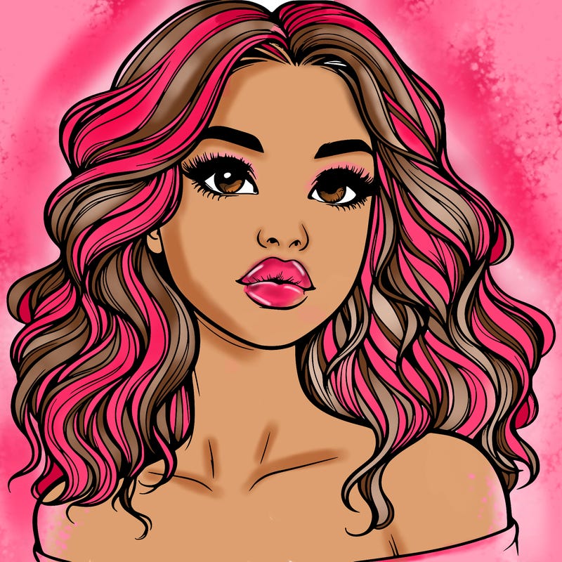 realistic girl with wavy hair and lips
