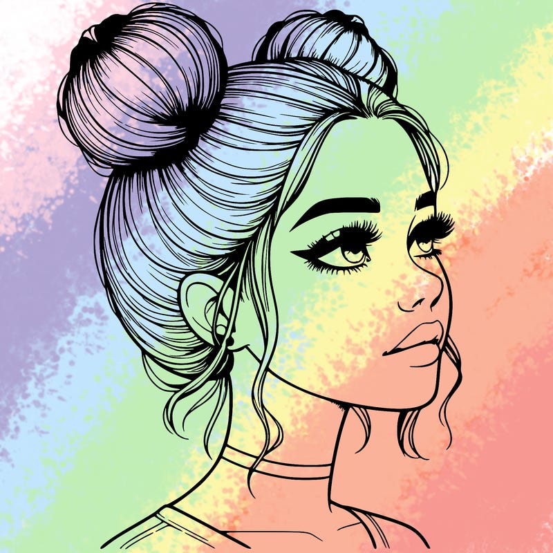 realistic girl with buns on the top of her head