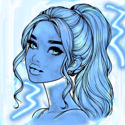 realistic girl with a ponytail on her hair and lips