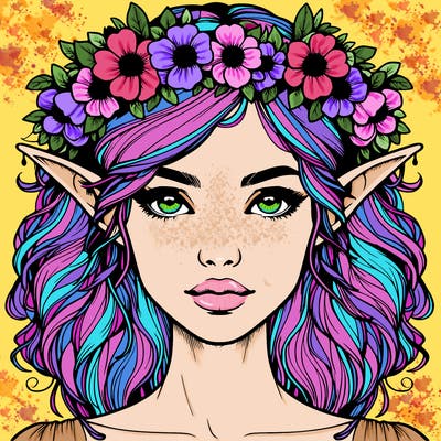realistic female elf with flower crown