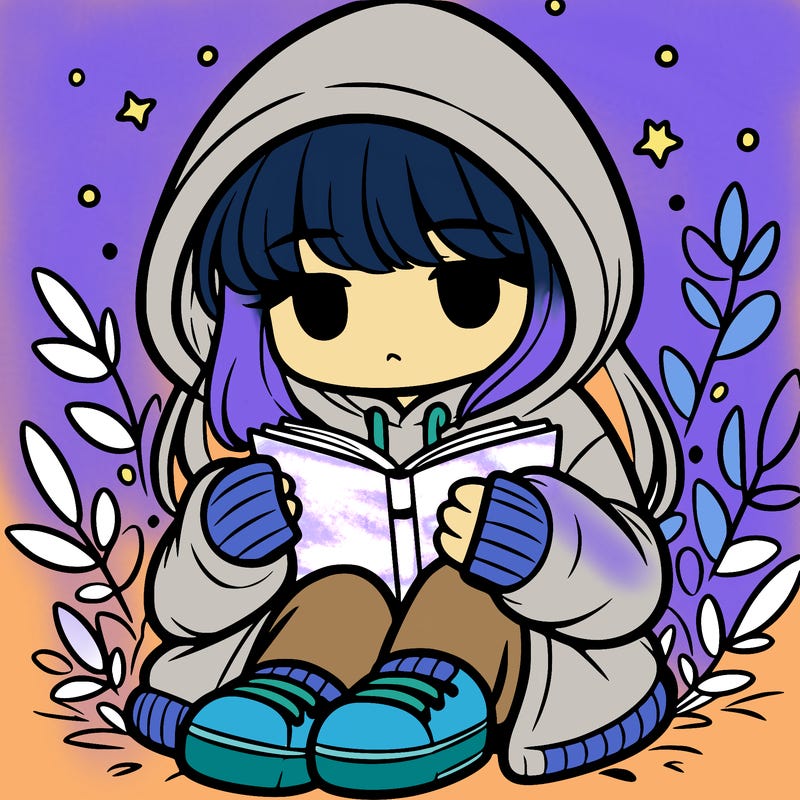 girl in oversized hoodie reading a book