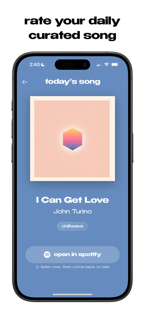 echo: share music - Echo app interface showing a daily curated song with a button to open in Spotify