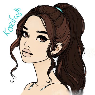 realistic girl with a ponytail on her hair and lips