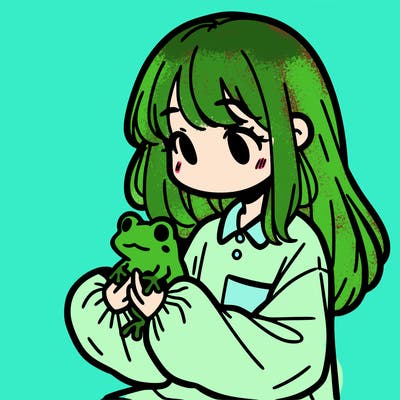 girl with long hair and a oversized shirt. and she is holding a frog
