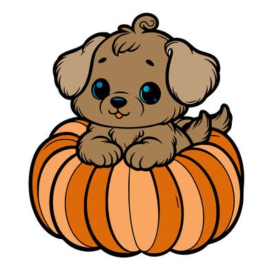 cute little puppy in a pumpkin