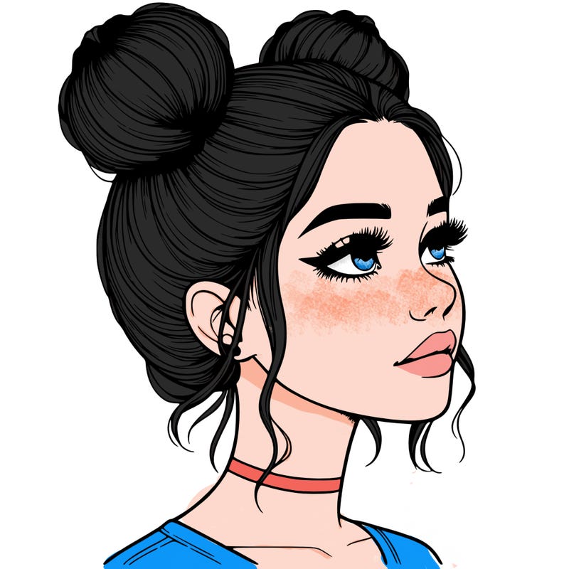 realistic girl with buns on the top of her head