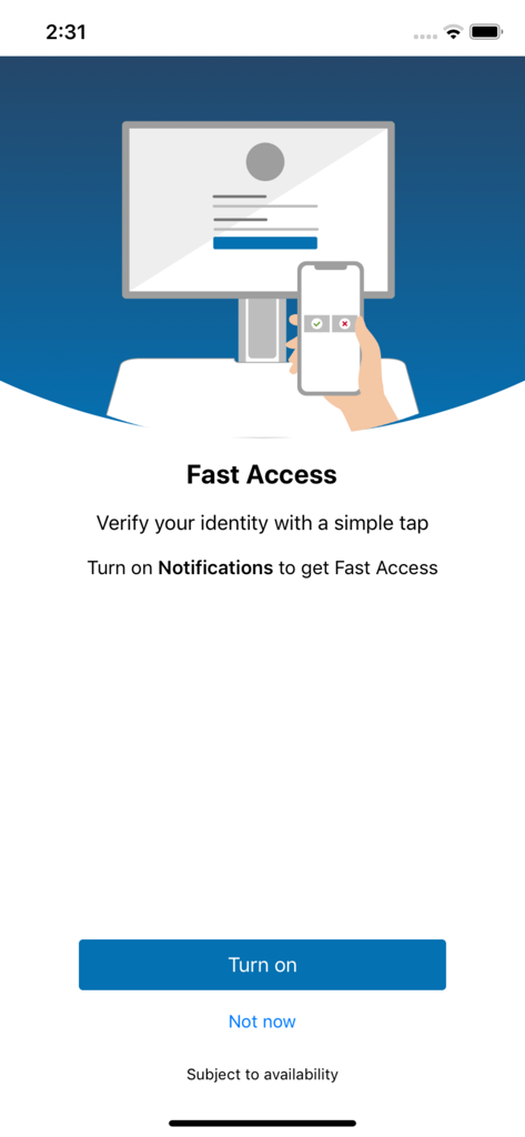 Imprivata ID - Imprivata ID app setup screen for enabling fast access notifications for identity verification