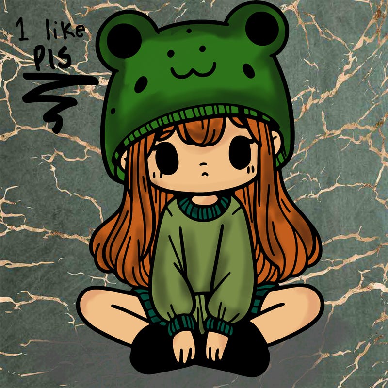 a girl wearing a frog hat and some frog socks