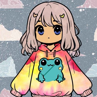 girl wearing frogging sweatshirt