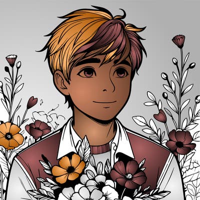 realistic boy with flowers