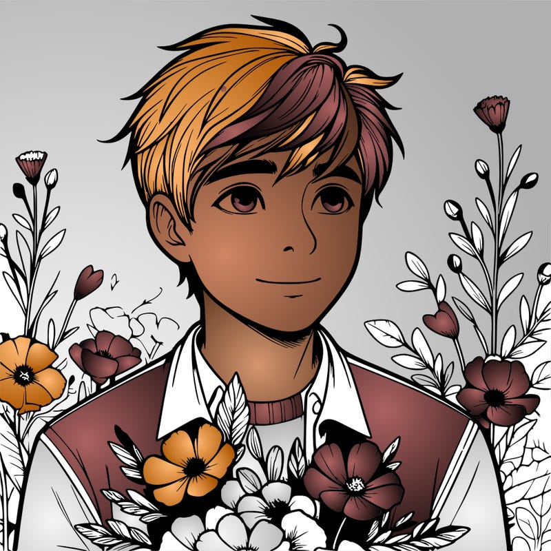 realistic boy with flowers