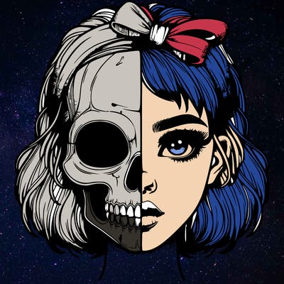 realistic girl with half skull mask