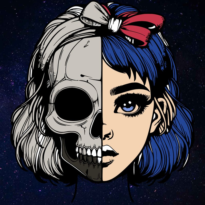 realistic girl with half skull mask