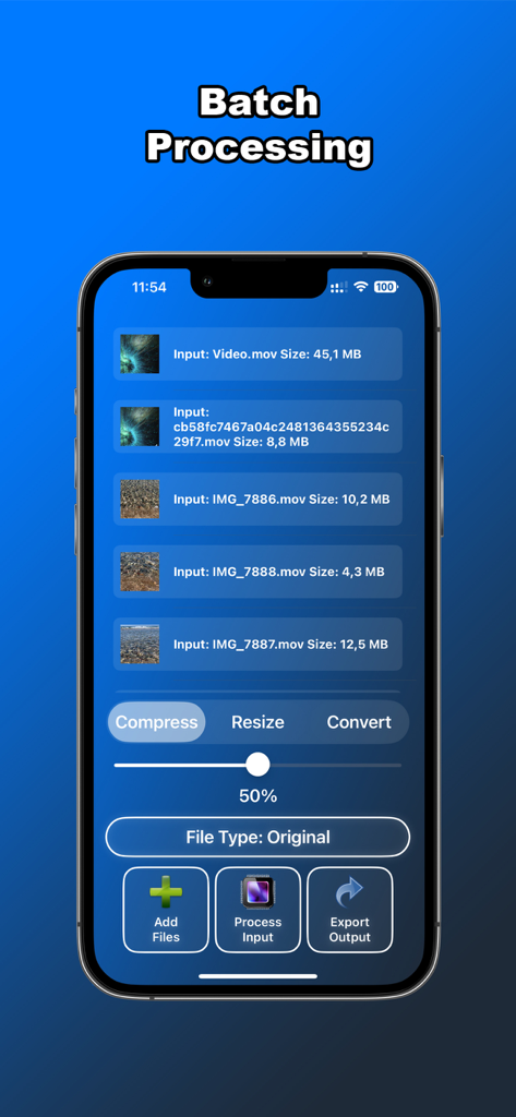 4K Video Converter: MP4 to MP3 - Interface de processamento em lote para o aplicativo conversor de vídeo 4K mostrando vários arquivos sendo comprimidos