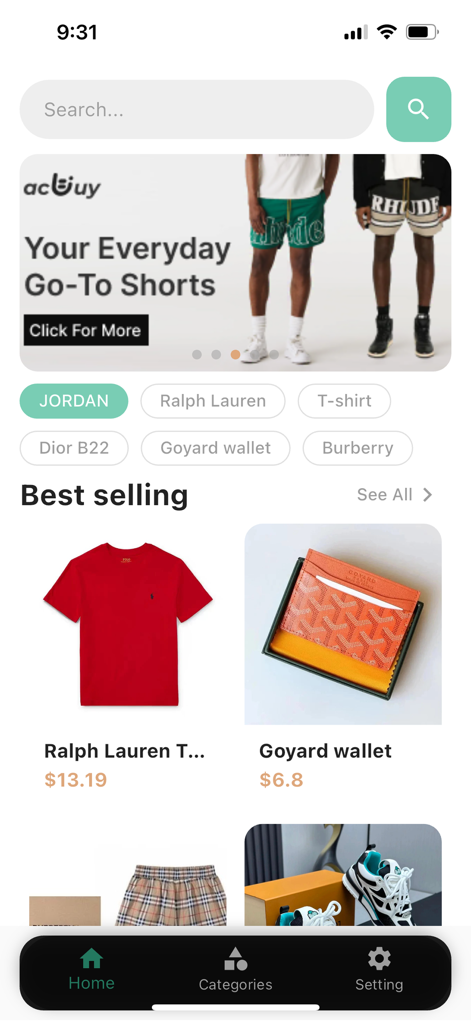 Acbuy Spreadsheets - The home screen of the Acbuy Spreadsheets app displaying a curated list of trending streetwear and designer fashion items.