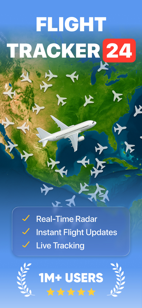 Flight Tracker Airplane Radar - Interfaccia dell'app Flight Tracker 24 che mostra il radar aereo in tempo reale e gli aggiornamenti sullo stato dei voli su una mappa degli Stati Uniti