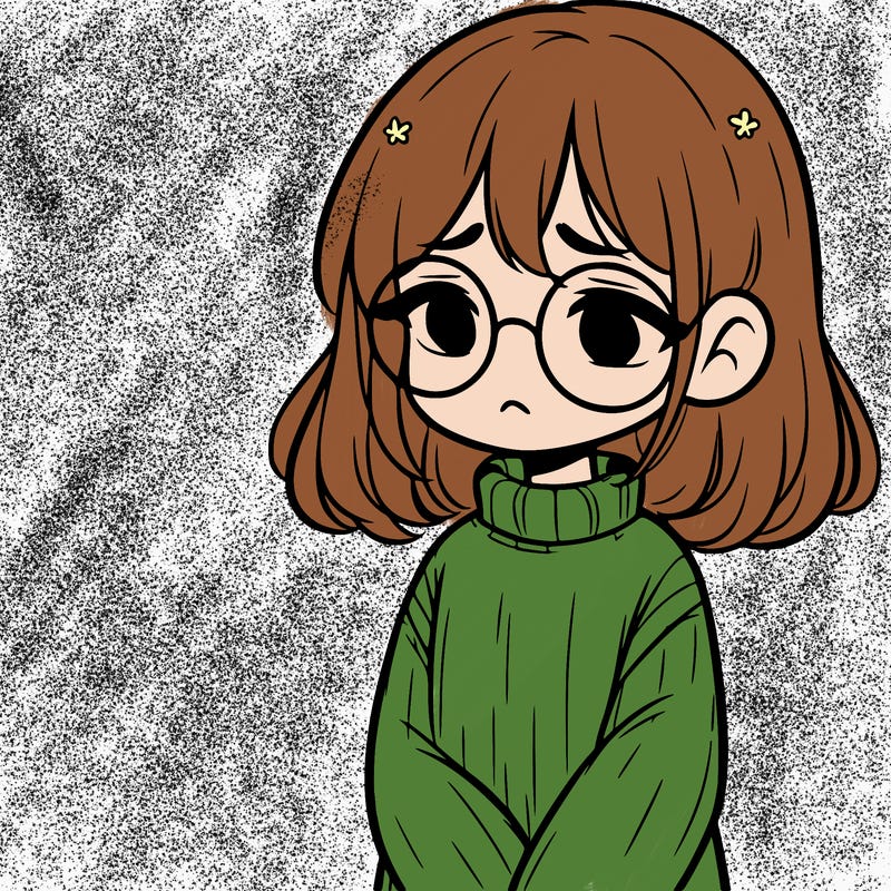 sad girl with glasses in a sweater