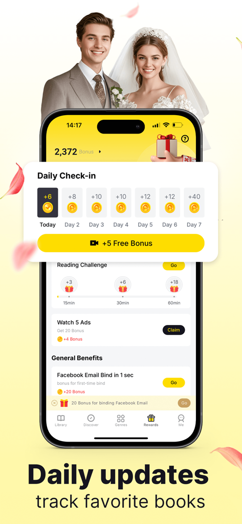 Daily check in reward screen on the AnyStories mobile app