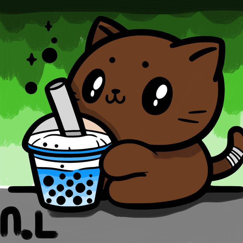 cat drinking boba