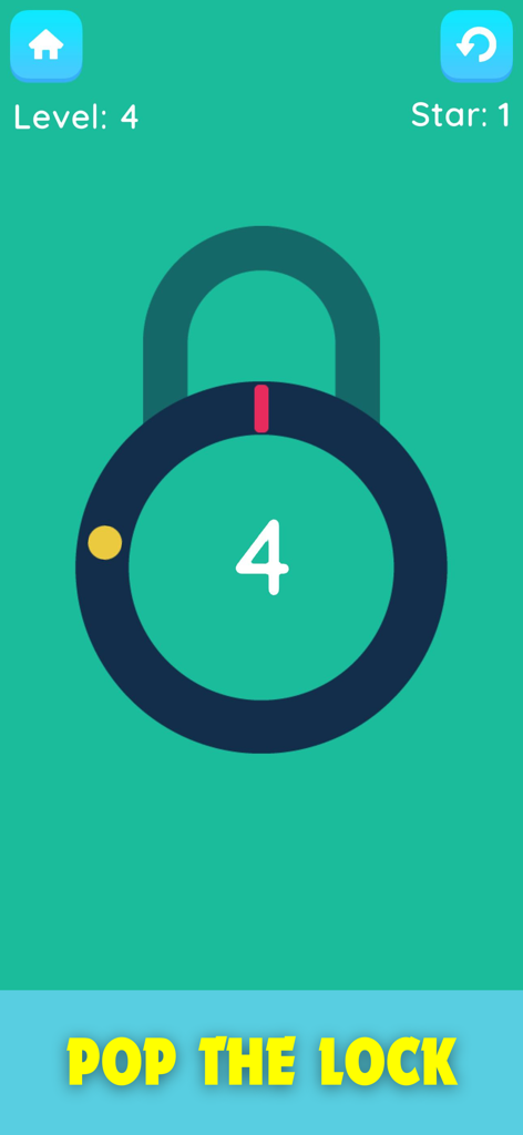 Offline Games Hub: Mini Games - Pop the Lock mini game screen from the Offline Games Hub app showing a circular lock puzzle and level indicator