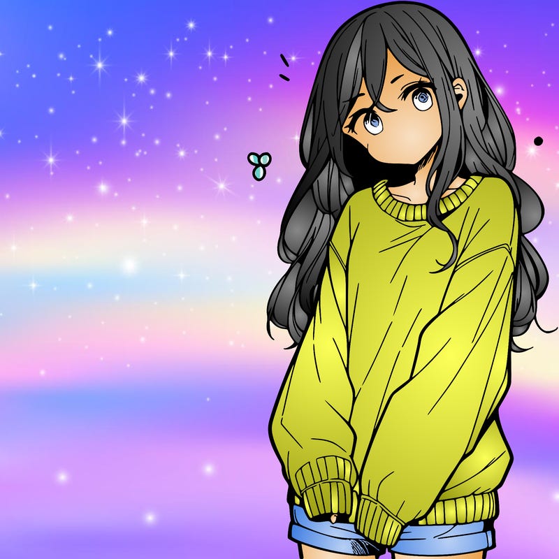 manga teen girl  in a sweater and baggy pants
