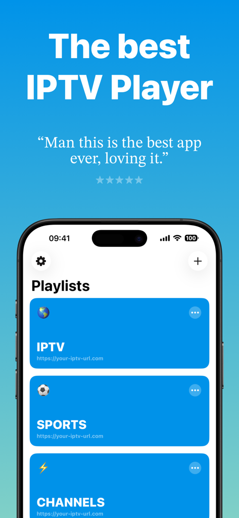 Channels Pro - IPTV Player - Channels Pro IPTV Player app showing playlist management for sports and channels on an iPhone.