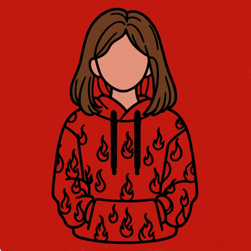 woman with fire hoodie