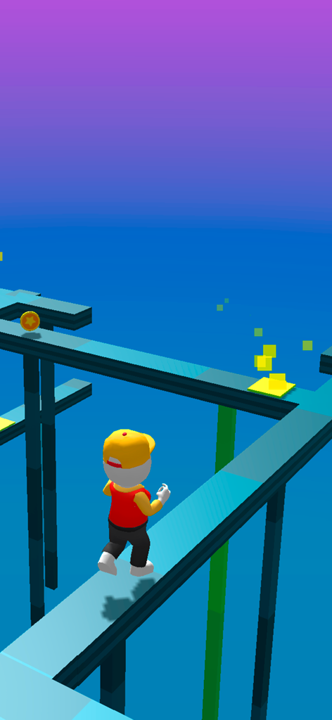 Run parkour games obby world - A 3D character running on a narrow beam in a parkour obstacle course game