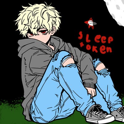 a male hoddie ripped jeans messy hair anime