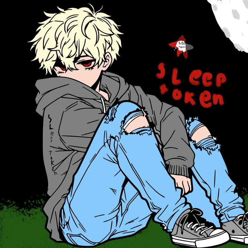 a male hoddie ripped jeans messy hair anime