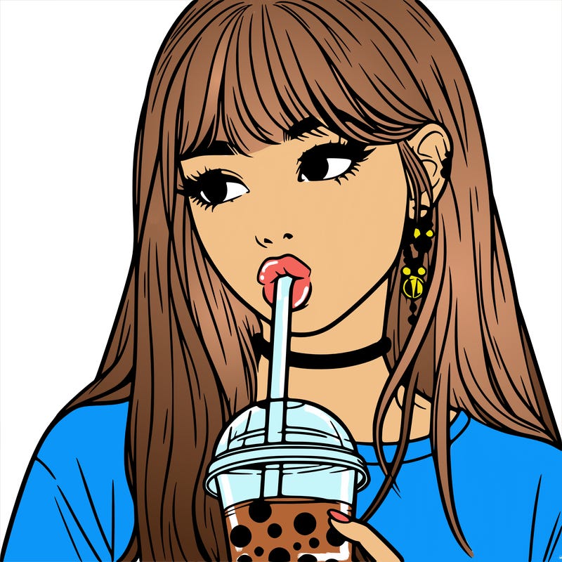 aesthetic realistic girl drinking boba