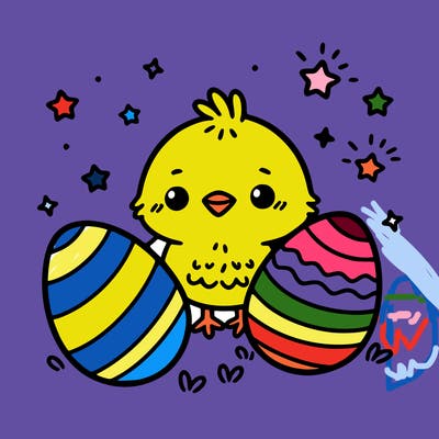 cute easter chick with eggs