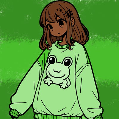 girl wearing frogging sweatshirt