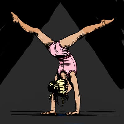 realistic gymnastic hand stand girl in four splits