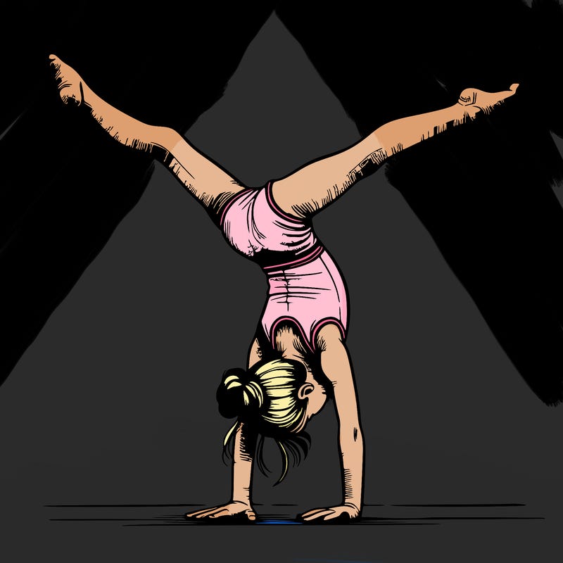realistic gymnastic hand stand girl in four splits