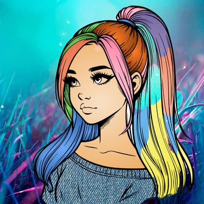 realistic girl with a high ponytail