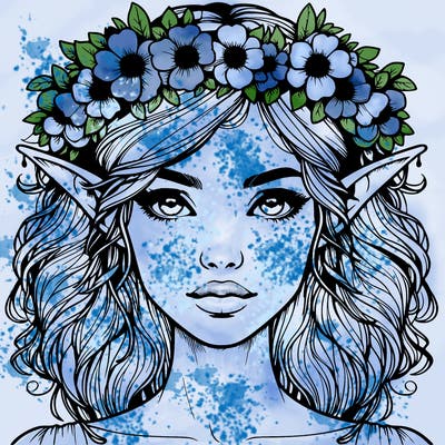 realistic female elf with flower crown