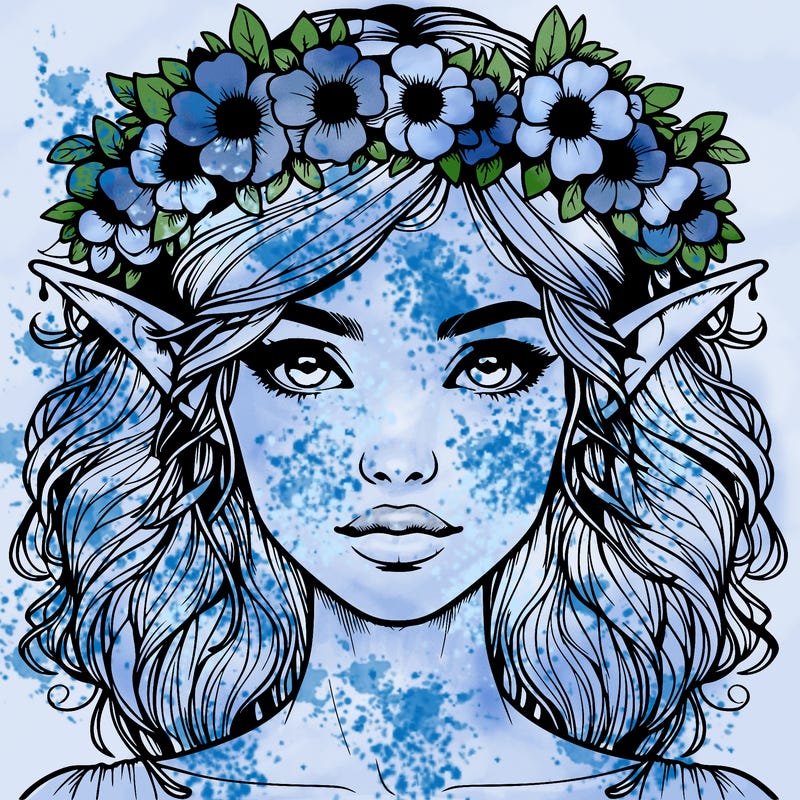 realistic female elf with flower crown