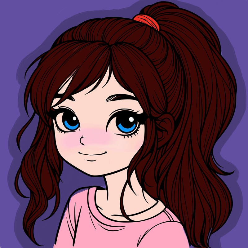 realistic girl with ponytail