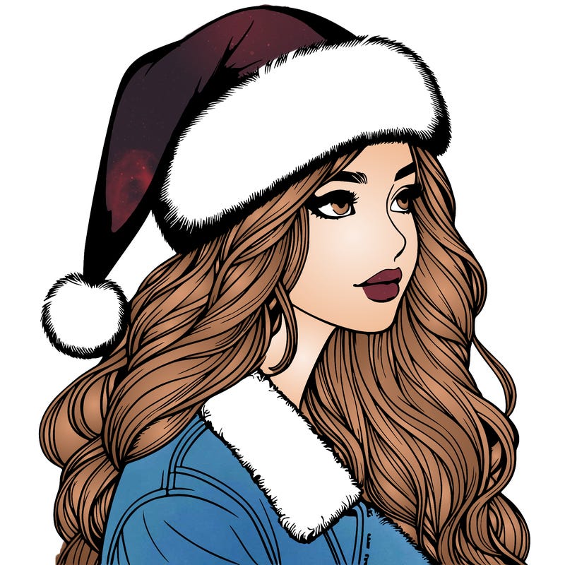 realistic girl in santa hat