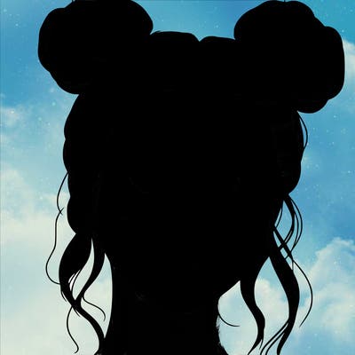 realistic girl with two buns on her hair and lips