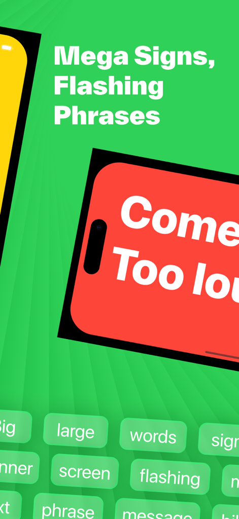 Display Text - Large note - Capture d'écran de l'application Display Text montrant de grandes phrases clignotantes sur un écran de mobile
